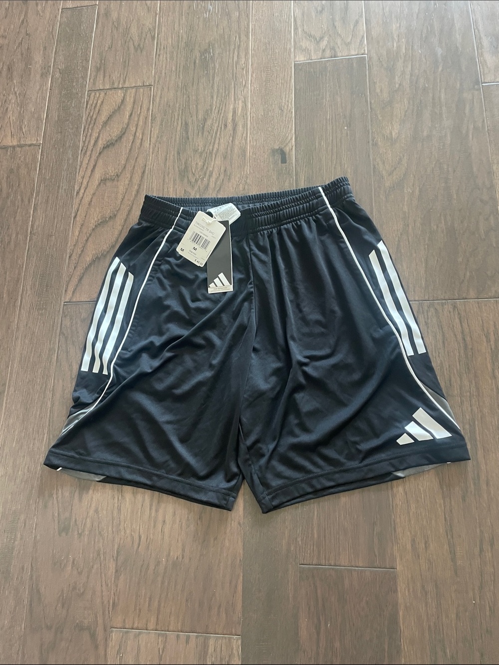 Adidas Tiro 25 Black Athletic Shorts with White Stripes. Size Large